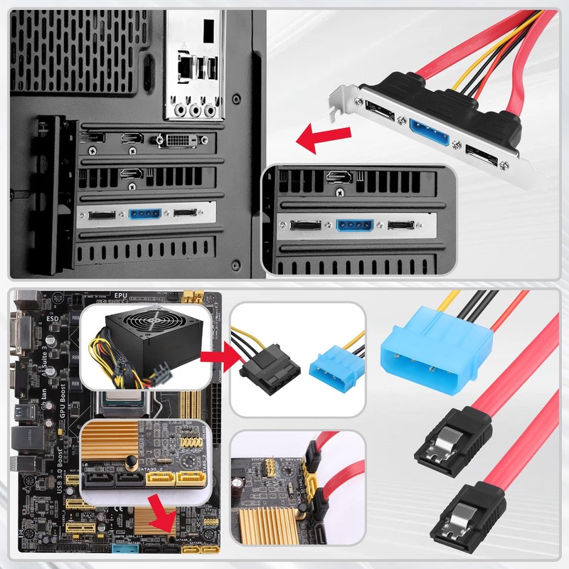 ELFJMZP Dual-Port eSATA Bracket, Desktop SATA to External eSATA Expansion,