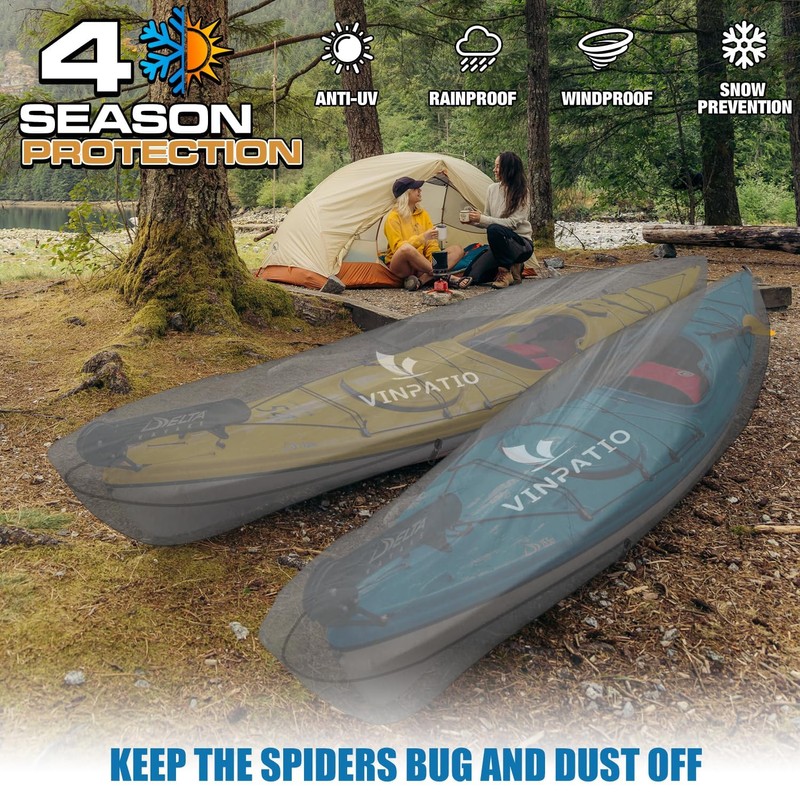 Kayak Cover 600D, Waterproof Full Coverage Canoe Cover with Zipper,