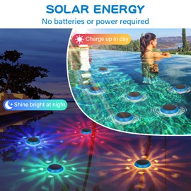 Pugwoy Solar Floating Pool Lights, RGB Color Changing Solar Pool Lights with Waterproof, Auto On/Off Floating Pool Lights for Inground & Above Ground Pools, Outdoor Garden, Pond, Party Decor (2)