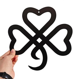 Yuzhuo St Patricks Day Decorations Irish Shamrock Leaf Wall Art Metal Clover Wall Hanging Good Luck Clover Home Decoration for Bathroom Laundry Room Farmhouse Home Office (Black)