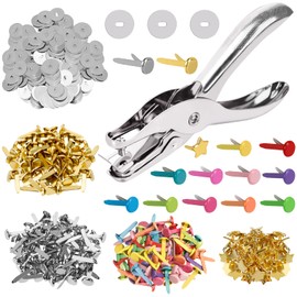 200 Pieces Paper Fasteners Brads, Multi Color Mini Brads Round Fasteners with 200 Pieces Silver Washers and Single Hole Metal Punch Pliers, Metal Paper Brads for Craft, Scrapbooking, DIY Supplies