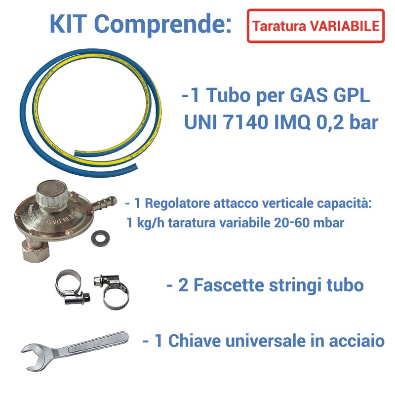Crisalide® Gasschlauch-Set mit variabler Kalibrierung und Schraubenschlüssel – 1,5 m