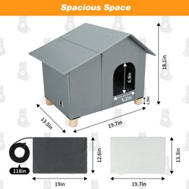 Elevated Heated Outdoor Cat House,Extra-Wide Waterproof Heat Feral Cat Shelters for Indoor Outdoor Kitty, Warm and Insulated Outside Heater Cats House with Thermostatic Heating Pad for Cold Winter