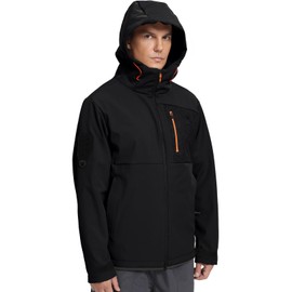 BANTREK Men's Softshell Jacket Lightweight Waterproof Hooded Insulated Rain Jacket Windbreaker for Hiking & Travel (Black,Large)
