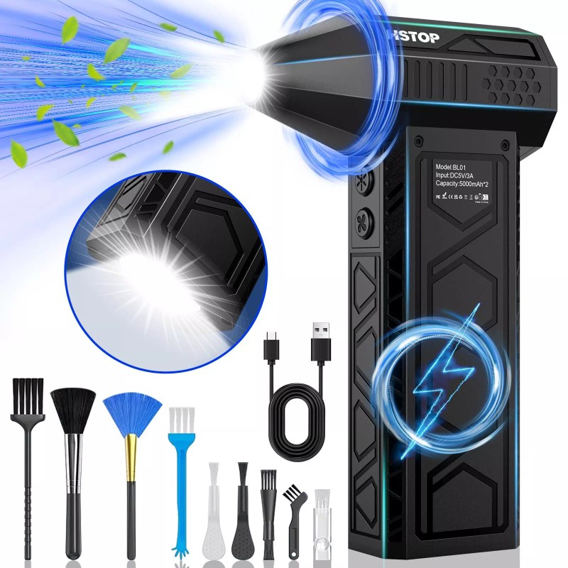 HSTOP Electric Air Duster Turbo Fan,180000 RPM, 4-Gear Blower with