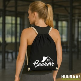Huuraa Gym Bag Builder Gift Backpack 12 Litres Cotton Builder Gift Idea, black, Unit size