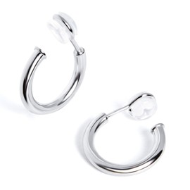 Yurielys Chunky Clip on Hoop Earrings for Women, 14K Real Gold Plated Non Pierced Tube Hoop, Fake Piercing Gold Hoop Earrings, 20 mm, White Gold, No Gemstone