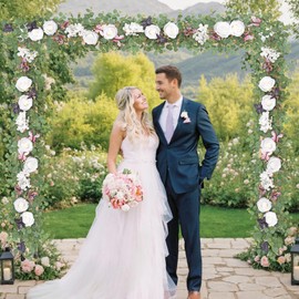 ASTNIC Pack of 2 5.9 ft Artificial Flower Garland, Eucalyptus Garland with 3D Butterflies and Rose, Artificial Rose Garland, Artificial Flowers, Hanging Garland for Wedding, Wall, Party, Garden