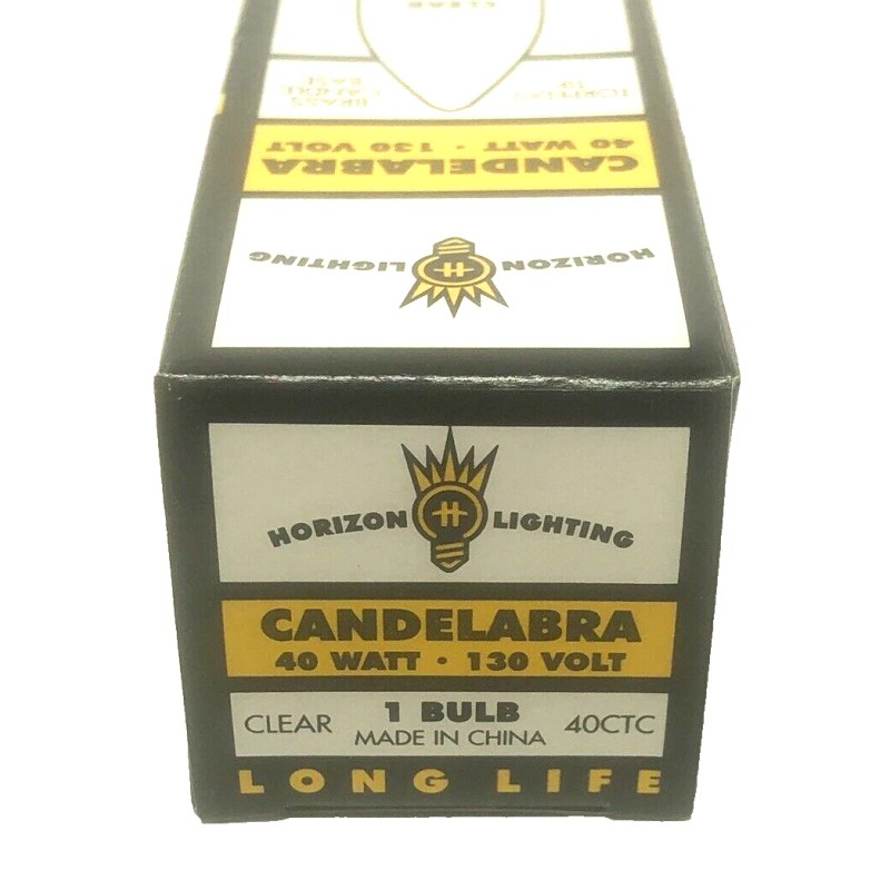 HORIZON 40WATT TORPEDO BULB, CANDELABRA BASE, CLEAR. LONG LIFE, CASE
