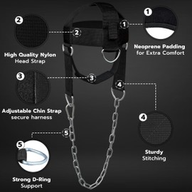 AQF Adjustable Head Harness Diving Neck Builder with D-Hook Attachment Weightlifting Chain Harness for Neck Trainer, One Size Fits All