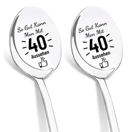 DIKARIYA Original 40th Birthday Gift Women and Men, Set of 2 Coffee Spoons with Engraving So Gut Kann Man Mit 40 Aussehen, Spoon Gift for 40th Birthday Gift for Women, 40th Birthday Men