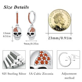 MEDWISE Skull Earrings Hoop Earrings Gold/Black/Silver Women's 925 Sterling Silver Hanging Earrings Gothic Earrings Skull Jewellery Hypoallergenic Gift for Men Girls Unisex, Sterling Silver, Cubic