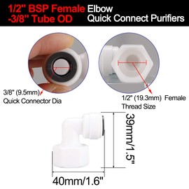 sourcing map 1/2 Inch BSP Female to 3/8 Inch OD Elbow Quick Connect Water Purifiers Tube Fittings Push in to Connector Filter Tubing Hose Pipe Joint for RO Reverse Osmosis System 5pcs