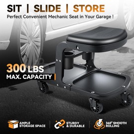 Auto Dynasty Rolling Creeper Seat, Black Stool Mechanic Roller Creeper Seat Repair Tool for Garage Workshop Studio, 300 lbs Capacity