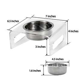 Tilted Raised Elevated Food and Water Bowls Stand for Cat or Small Dogs - Puppy's Clear Acrylic Stainless Steel Dishes Holder for Boy or Girl Pet,Modern, and Easy to Clean by WBhonghui (Clear-Single)