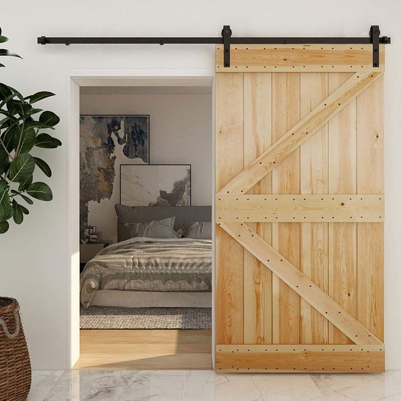 CCJH 16FT Single Sliding Barn Door Hardware Kit Black Basic