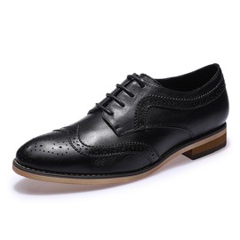 Mona flying Casual Wing Tip Oxfords Brogue for Women Ladies Handmade Lace up Leather Derby Shoes Black