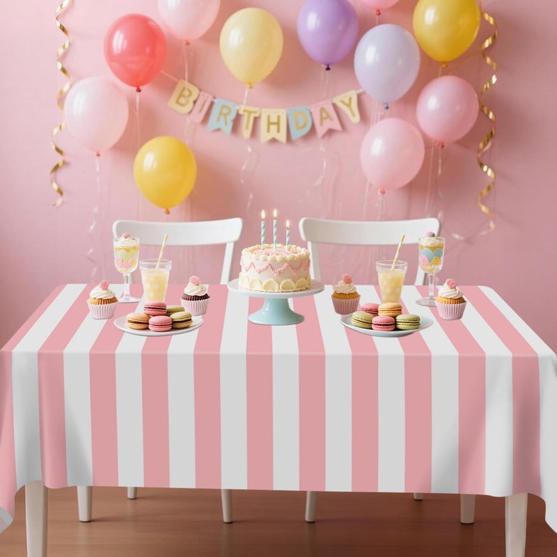FuenteOrilla 4 Pcs Pink and White Striped Tablecloths Pink Stripe