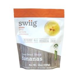 swiig Freeze-Dried, Bananas, Raw, Vegan, Potassium Rich, No Added Sugar or Oils, No Gluten, No GMO Ingredients, 12 Ounce Bag