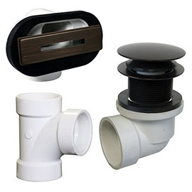 Westbrass D560RK-12 SCH. 40 PVC 1-1/2" Course Thread Plumber's Pack Tip-Toe Bathtub Drain Plug with Linear Overflow Faceplate, Tee & Elbows, Oil Rubbed Bronze