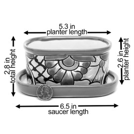 Enchanted Talavera Mexican Talavera Ceramic Succulent Pot Mini Flower Planter Cactus Bonsai Pot W/Drainage & Drip Dish Home Garden Office Desk Décor Gift Set (Peacock)