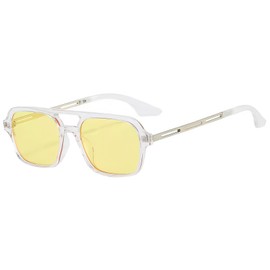 JCTAIFOO Vintage 70s Square Sunglasses for Men Women Trendy Retro Rectangle Small Shades Cool Cute Fashion Glasses, Transparent-silver/yellow