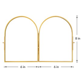 REDHUGO Double Glass Frame for Pressed Flowers Handmade, Pressed Flower Frame, Hinged Tabletop Brass Photo Frames, Dried Flower Display Folding Picture Frame for Home, ArcShaped, Gold, 6×8 Inches