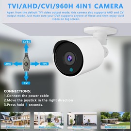 Tennoz 5MP Security Camera 4-in-1 TVI/CVI/AHD/CVBS 960H Surveillance Bullet Camera Outdoor Indoor, 2.8mm Lens, 105° Wide Angle, 98ft Night Vision, IP66 Waterproof, Aluminum Metal Housing (White)