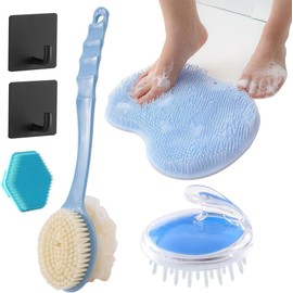 Set de 6 Cepillo Corporal, Cepillo de Ducha, Alfombra de Masaje para Pies, Cepillo para Lavar el Cabello y Cepillo para la Cara, Herramientas de Exfoliación y Masaje Antideslizante