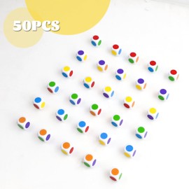 QUTHZZHY Colour Dice Pack of 50, Colour Dots Dice, 6 Colours, 16 mm Colourful Dice, Whisper Cube with Dots, Colour Cube for Small Children, Dice Coloured for Place Card Games, Math Lessons