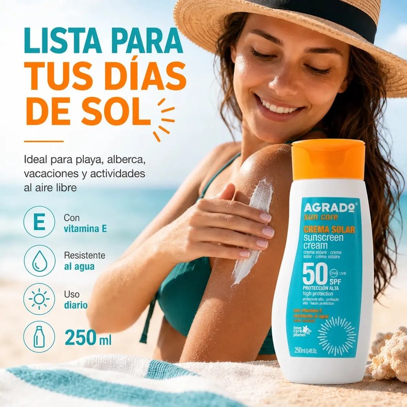 Bloqueador Solar Crema Fps50 Vitamina E Agrado 250ml