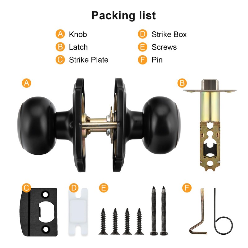 goldenwarm 6 Pack Matte Black Passage Door Knobs, Closet Door