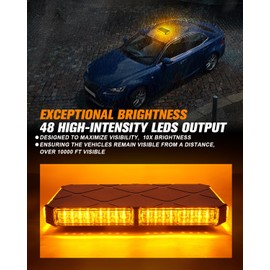 LUMENIX 48 LED Roof Top Strobe Beacon Lights Bar Rooftop Hazard Warning Emergency Safety Flashing Plow Light for Construction Vehicles Tow Commercial Trucks Postal Security Cars Snowplow - Amber