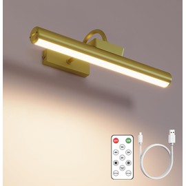 Skairipa Picture Light Battery Operated, Wireless Art Light for Paintings, Dimmable 5000mAh Recharging Battery Picture Light with Remote Control for Wall, Gallery Dartboard Art Bedroom (Gold-1Pack)