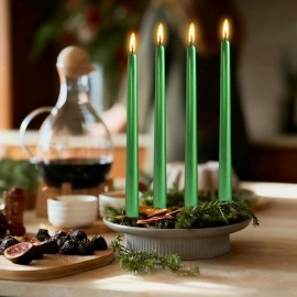 10 Inch Green Metallic Taper Candle 4 Pack Dripless Unscented Candle for Anniversary Romantic Winter Decor Wedding Christmascolor: Green, size: 10inch