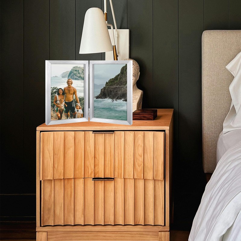 THCASITO 8x10 Double Picture Frame Vertical Wooden Hinged Photo Frame