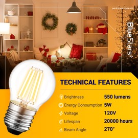 BlueStars G45 E26 Edison LED Filament Globe Bulb 120V 5W (60 Watt Equivalent), 2700K Warm White Light 550lm Non-Dimmable for Indoor Outdoor Holiday Home Decoration - 3 Packs