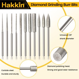 Hakkin 21Pcs Diamond Stone Carving Set with Diamond Burr Bits and Cutting Discs, 3mm Shank, Compatible with Dremel Rotary Tool for Grinding and Polishing