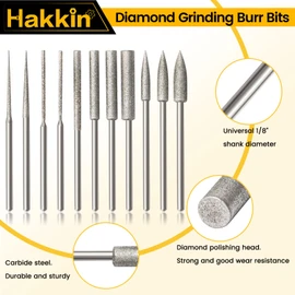 Hakkin 21Pcs Diamond Stone Carving Set with Diamond Burr Bits and Cutting Discs, 3mm Shank, Compatible with Dremel Rotary Tool for Grinding and Polishing