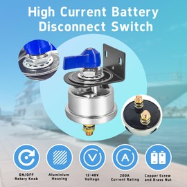 CXCESNS High Current Battery Disconnect Switch 200A,12-48V Battery Power Cut Off Isolator Switch with Face Plate for Car Yacht ATV RV Truck(Blue)