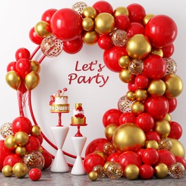 YAOWKY Red Gold Balloons Garland Kit, 120Pcs 18 12 10 5In Red and Gold Balloons With Gold Confetti Balloons for Valentines Wedding New Year's Party Bachelorette Birthday Engagements Decorations