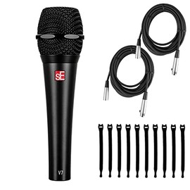 Briskdrop sE Electronics V7 Black Dynamic Supercardioid Handheld Microphone, Black - Bundle with 2 XLR Cables and 10 Cable Ties
