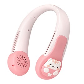 Neck Fan Cartoon Cooling Fan Portable USB Rechargeable Quiet Operation Anti Twist AC Fan with Built in Battery for Kids Adults Outdoor Sports Cat