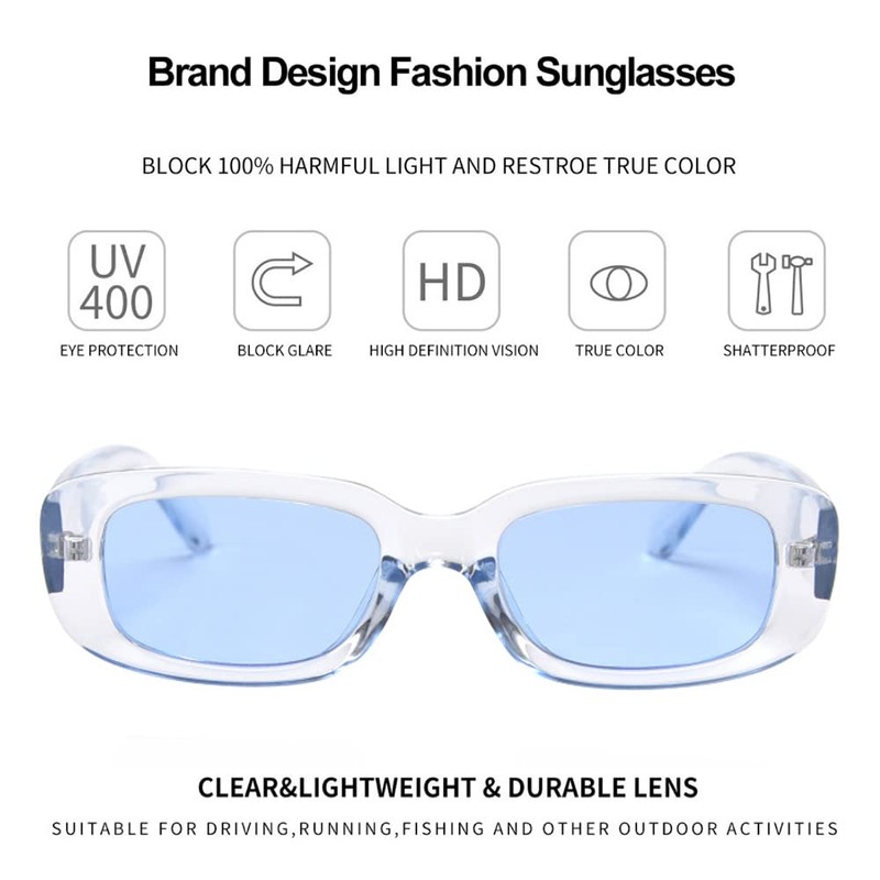 Dollger Rectangle Sunglasses for Women Men Trendy Retro Blue Sunglasses