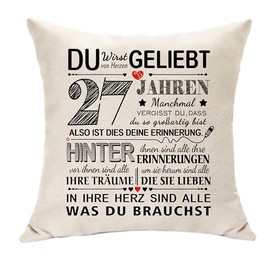 Decorative 27th Pillowcase Birthday Gifts for 27 Years Women Men Girlfriend Coworker Teacher Cousin Sister Birthday Keepsake Wedding Anniversary Gifts for Her Him (27th)
