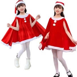 Matreeglam Santa Cosplay, Children, Girls, 3-Piece Set, Christmas Costume, Poncho, Dress, Hat, Kids, Santa Claus, Costume, Cute, Christmas Costume, Poncho, Santa Clothes, Fluffy, Soft, Commemorative