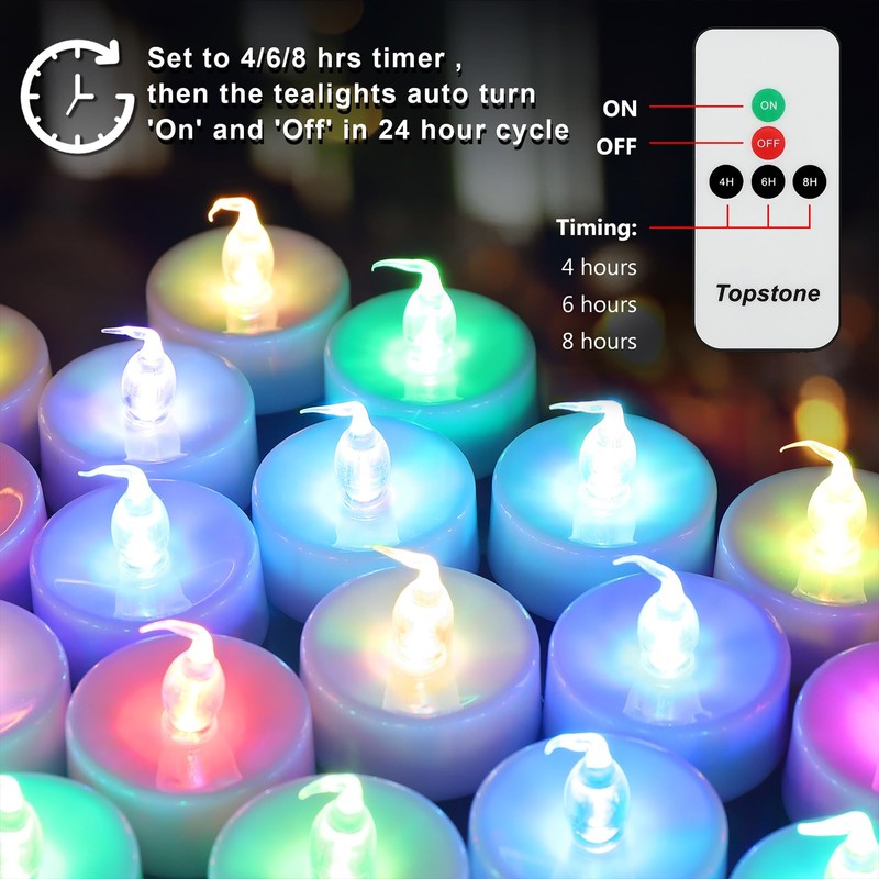 Topstone Color Changing Led Tealight Candles with Remote Control and
