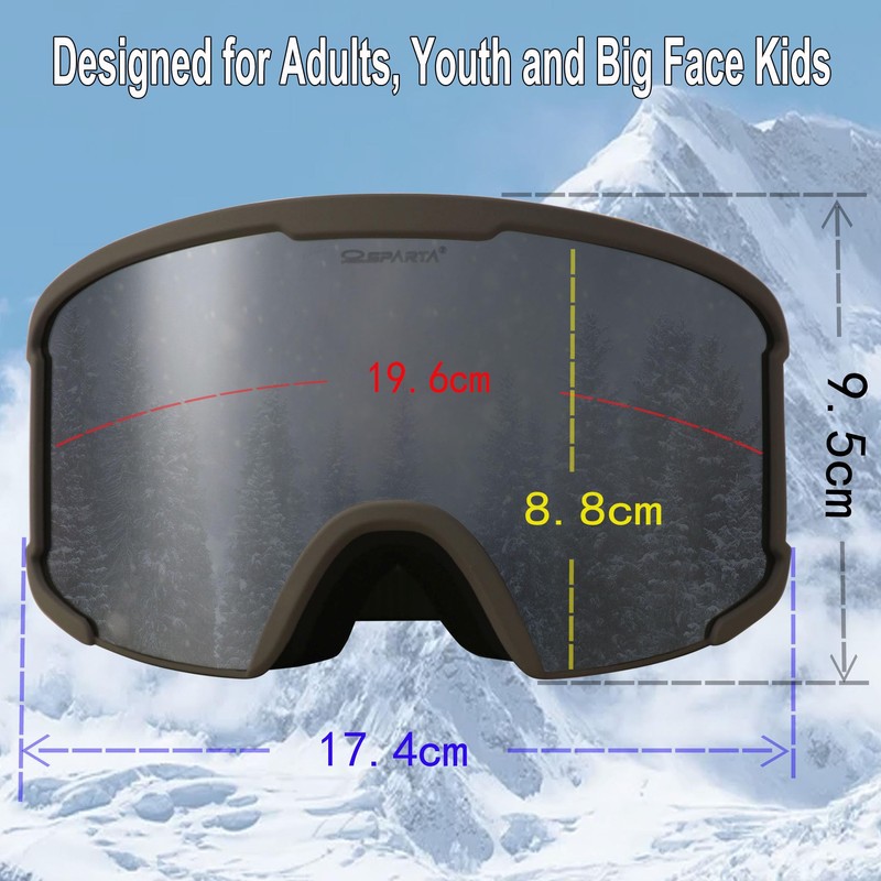 OUTDOOR SPARTA Adult Ski Goggles (9. Grey Frame, Full Lens