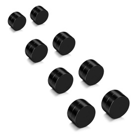 Yaodca 4 Pairs 6-12 mm Stainless Steel Magnetic Earrings for Men Women Round Stud Earrings Clips Non-Piercing Black Silver Tone, Stainless steel, silver