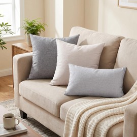 Linen Throw Pillow Covers Set of 2,20x12 Pillow Covers,Light Gray